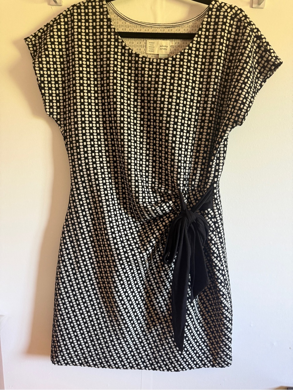 Anthropologie Saturday Sunday Isabel Geometric Bow Tie Mini Dress L Black